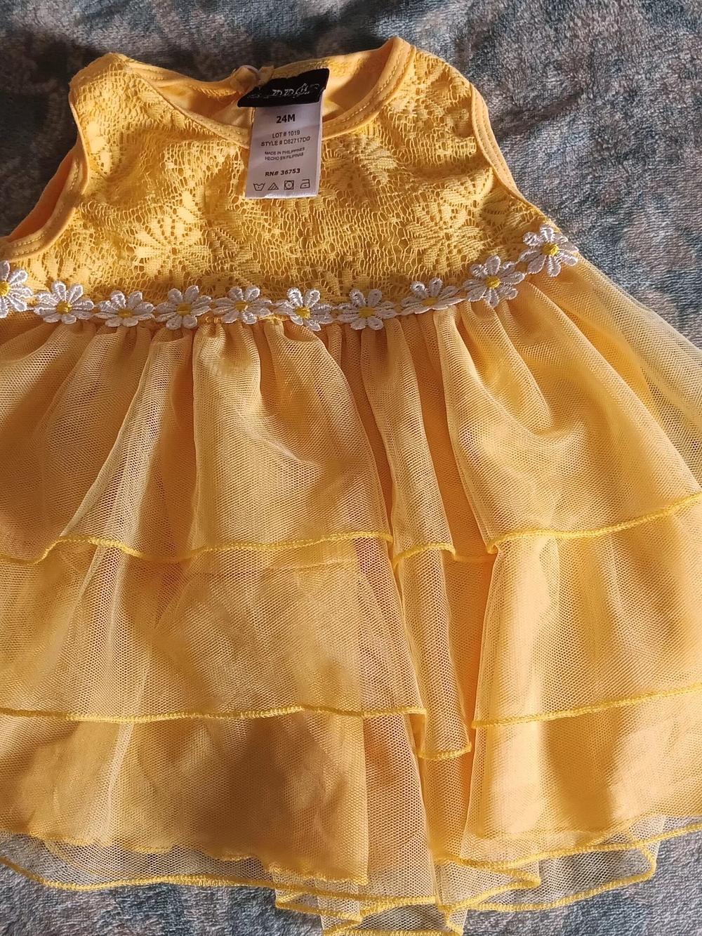 Yellow Lace & Tulle Daisy Trim Kids Dress - 24M